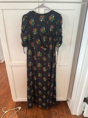 asos black dress with flowers ASOS DESIGN long sleeve maxi dress black with blue floral print